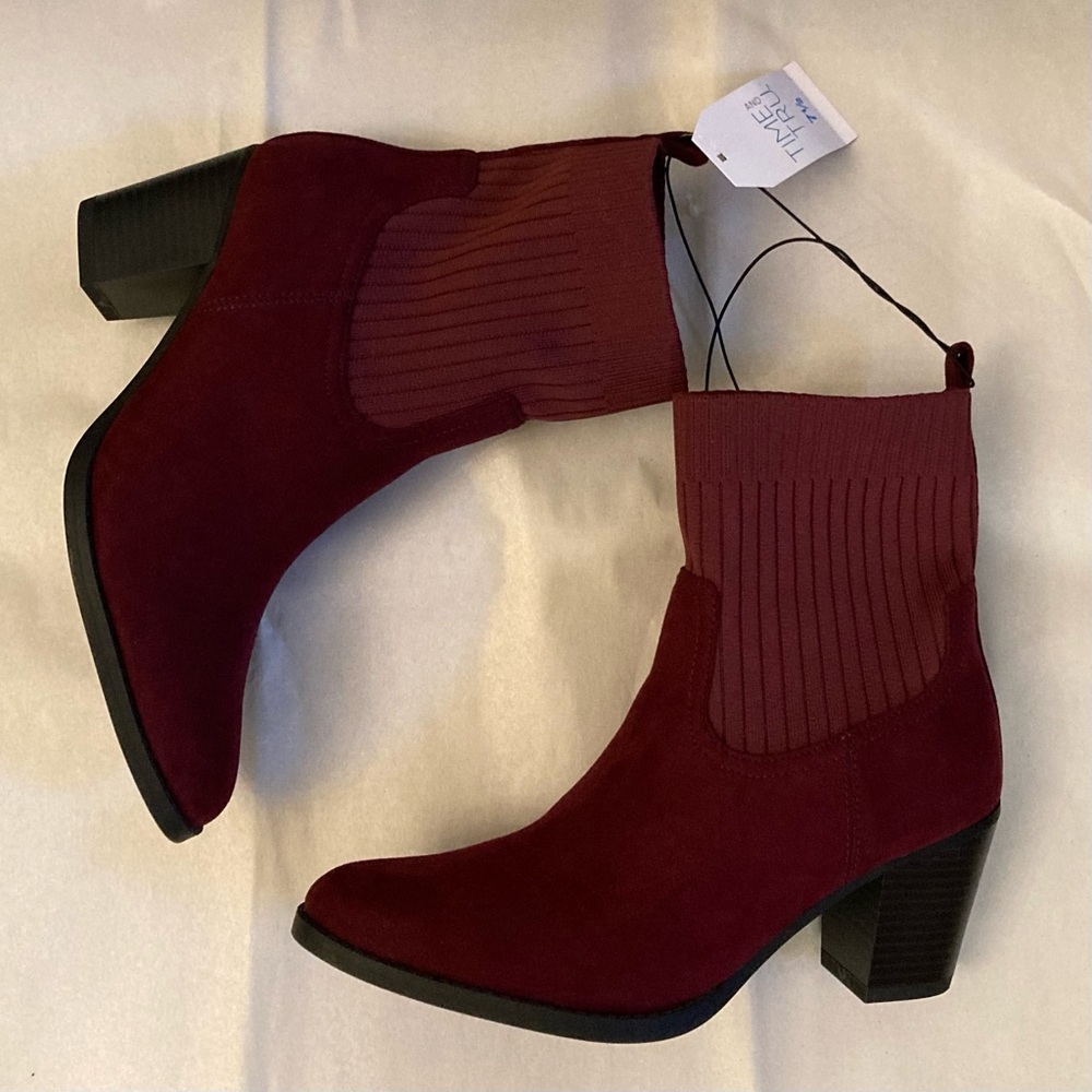 NWT Burgundy Microsuede Boots - Picture 3 of 14